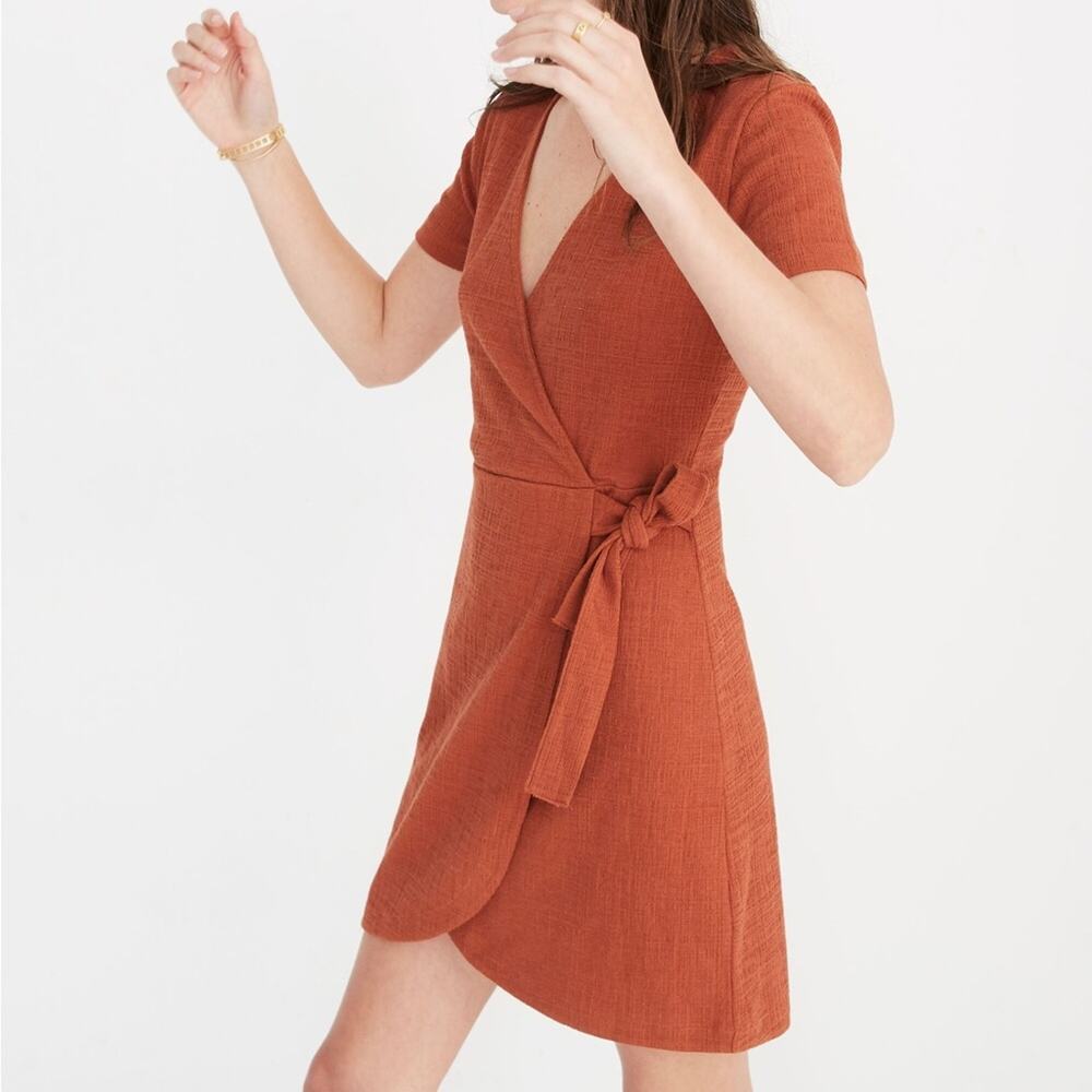 Madewell Texture & Thread Side Tie Short Sleeve Orange Mini Dress Size XXS